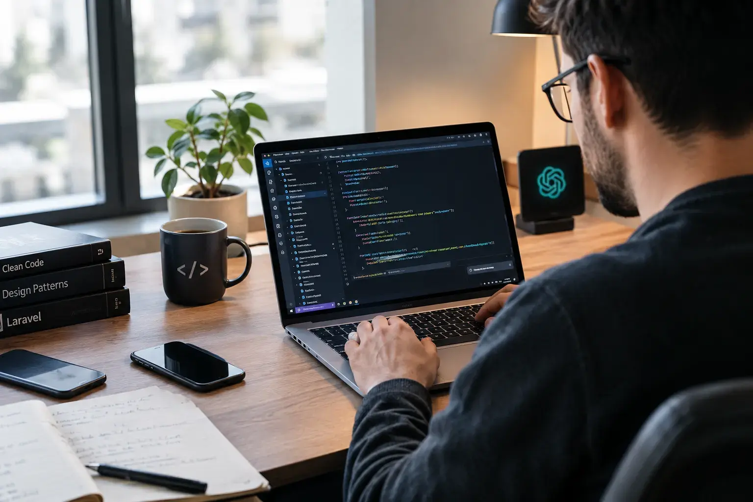 Developer folosind un asistent AI pentru programare